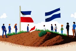 French flag near people talking about soil strategy