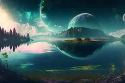 epic, cosmos, persons, big epic lake, planet, vegetation, hd