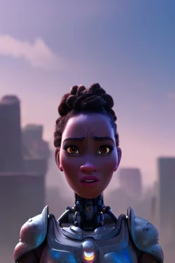 portrait,beautiful african robot, post-apocalyptic in a cyberpunk city, realistic, intriacte detail, sci-fi fantasy style, volumetric lighting, particales,highly detailed,cinamatic, deep colour,8k