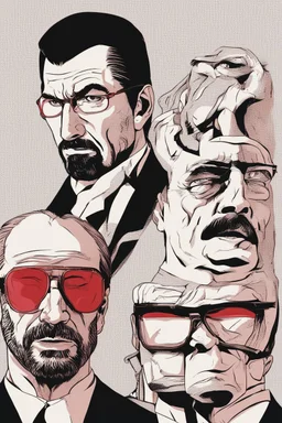 a muscular, mean and menacing Hans Gruber wearing red-tinted glasses