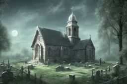 small church, graveyard, one moon