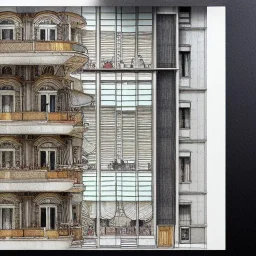 building cross section, interior croquis, building interior architecture,building cross section, interior view of building from exterior +Book illustration by , Jean Baptiste Monge, strong lines, high contrast vibrant colors, highly detailed, 16k resolution, trending on behance