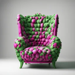 An armchair in the colors of dragon fruit with green on a light background to remove