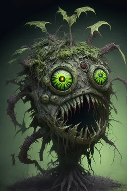 A monstrous zombie beholder made of rotting plants