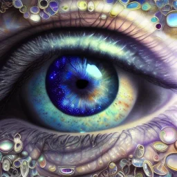 sideview portrait of a beautiful, stunning eye with iris made of jewels and galaxy, foliage, side view, george grie, anne dittman, anne stokes, lisa parker, selina french, greg rutowski, howard lyon, brian froud