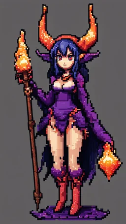 Demon girl wizard behind, fullbody, 8bits, pixel art,