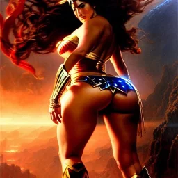 Drawing of beautiful face,'beautiful booty,Busty WonderWoman',intense stare, ancient skintight armor, balanciaga fashion clothe painting by gaston bussiere, greg rutkowski, yoji shinkawa, yoshitaka amano, tsutomu nihei, donato giancola, tim hildebrandt, Oil on canvas, cinematic composition, extreme detail,fit full head inside picture,16k