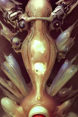 Full shot of a venus squid monster spaceship defined facial features, intricate abstract. cyberpunk, symmetrical facial features. By Richard Corben By Ruan Jia and Artgerm and Range Murata and WLOP and Ross Tran and William-Adolphe Bouguereau and Beeple. Key Art. Fantasy Illustration. award winning, Artstation, intricate details, realistic, Hyperdetailed, clean ink detailed line drawing, 8k resolution