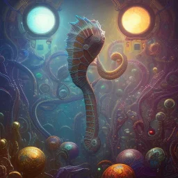 biomorphic seahorse morphed with electronic wiring and mixed with lighting, Nanopunk and Biopunk with cyberpunk look,golden hour,MTG,digital painting, wonderful ambient colors, art by Jarosław Jaśnikowski mixed with Sheila Martin mixed with Fletch mixed with Frank Sun mixed with Anna Dittmann mixed with Alena Aenami.