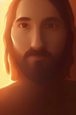 Jesus face portrait at dawn, golden color, by atey ghailan, volumetric light, high detail, perfect