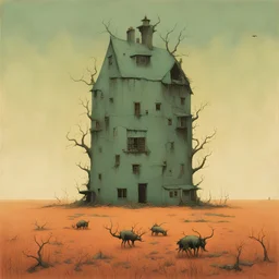 Domestic blister, malaprops, by ALESSANDRO GOTTARDO and Zdzislaw Beksinski, strange album cover art, sharp colors, eerie, mysterious