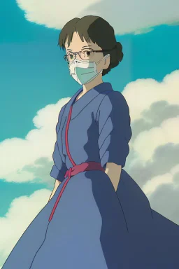 A compelling movie poster for 'Whispering Winds', depicting Yui wearing her respirator, gazing resolutely at the viewer. The reflection in her goggles shows the lush biodome against the contrasting bleak, smoggy cityscape. The tagline 'In the breath of nature lies our survival' is written at the bottom.