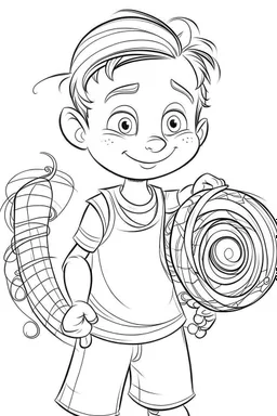 Outline art for coloring page OF A BOY WITH A TOY SLINKY IN 1950, coloring page, white background, Sketch style, only use outline, clean line art, white background, no shadows, no shading, no color, clear