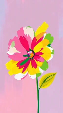 A vibrant and colorful abstract flower with bold, expressive brushstrokes in shades of pink, yellow, green, and blue. The flower appears to be the main focus, with a soft, seamless pattern