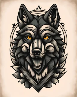Vintage cartoon wolf. Whistling drawing, stylized , trAditional americana old school tattoo designed