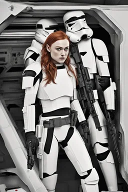 [Sophie Turner] Rounding a bend, Sophie spotted a storage alcove and slipped inside. Crates were piled haphazardly, but among them was a lifeless rebel trooper. His vac-suit was a poor substitute for stormtrooper armor, but it would have to do. Sophie stripped the body quickly, ignoring the sick feeling in her gut. Once clad in the rebel gear, she hurried down the passageway, hoping to blend in long enough to locate an escape pod. The ship was on high alert; groups of rebels rushed