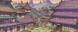 A light purple medieval village covered in paint in art deco style painted by Utagawa Hiroshige