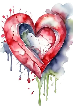 a torn heart. watercolor drawing