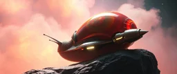 space ship, shiny bright slug mega ship snail, interdimensional twister, rock against colored spaced fog, space interior