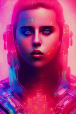 danish singer mø face, cyberpunk, neon tones,