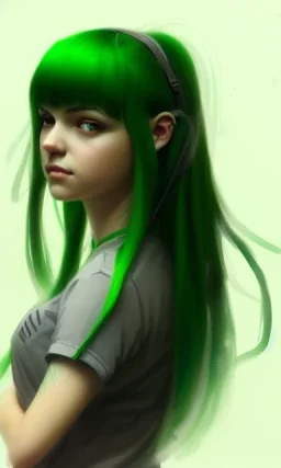 girl, cute, beautiful, green hair, casual clothes, head and shoulders portrait by Greg Rutkowski