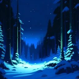 A winter forest covered in snow at night from a Nintendo 64 game