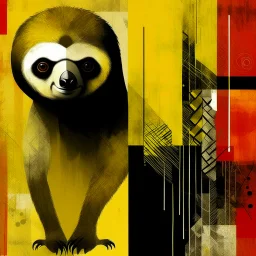 New Objectivity Sloth contrivance, by Colin McCahon and VS Gaitonde, mind-bending image, fragmented, subconscious deconstructivism, dull yellow and black and white and pastel red color scheme, by Don Hertzfeldt