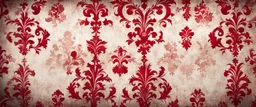 Hyper Realistic Grungy Red Damask Texture on Rustic White Wall with peeling & vignette effect