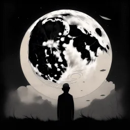 When the moon got too loud, metaphysical regenerative fear eschatology, surreal, moody, sinister, profound, grainy illustration, fantastical, minimalism