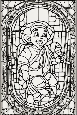 kids coloring page, stained glass window, cartoon style, thick lines, low detail, no shading