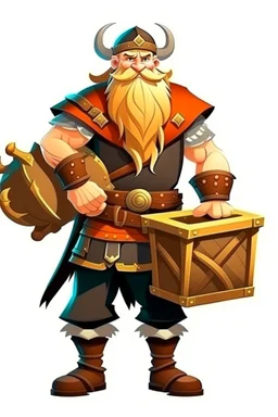 viking character holding a treasure chest gof of war realistic videogame stile