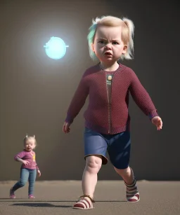 Penny Hofstadter toddler, full body, dramatic lighting, angry, hyper realistic