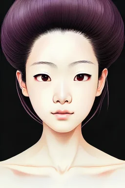 schöne Gesichter! Porträt einer jungen japanischen Frau, die von Gott mit ständig zunehmender körperlicher und geistiger Perfektion gesegnet wurde, gepflegtes Haar, elegant, hochdetailliert, Vision von Perfektionslächeln, digitale Malerei, weicher, scharfer Fokus, Illustration Katsuhiro Otomo