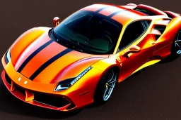 a true-to-life 2023 dark orange Ferrari 488 speciale, 2-door, wide-body, pandem, rocket bunny, mopar, carbon fibre, drift car, classic hotrod wheels and rims, ultra realistic, professional artwork, concept art, dark background, extreme detailed, 8k, sharp focus, centered camera, blue nasa space in sky, art