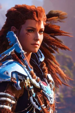 Full body portrait, painting, medium shot lady Style of Horizon Zero Dawn