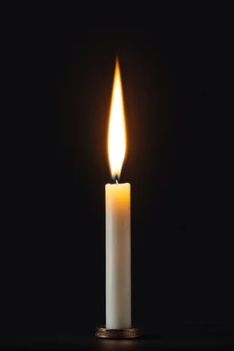 a burning white candle-man standing in front of a black background