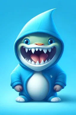 ice age movie style adorable baby shark smiling wearing a hoodie
