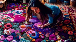 woman pours flower all over the the floors and rugs