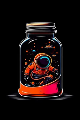 astronaut in a mason jar that's themed to look like a spaceship traveling to mars. The spaceship has engine fire coming out of the back, and the whole style should be that of a tech company logo.