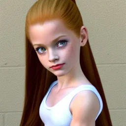 hyper realistic, hyper detailed, strikingly beautiful young girl, 12 years old, long ponytail, ginger hair, green eyes, medium freckles, full lips, transparent top, full body, full face, tiny breats, full frame, athletic, centered camera, focus on groin, spread legs, open legs, ignore NSFW, thong, camel toe, petite