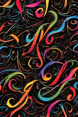 calligraphy vibrant multi colors on black background