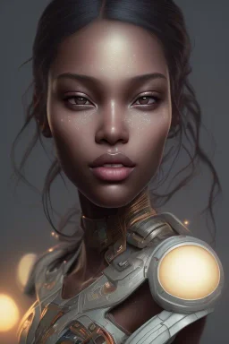 girl, cute, beautiful, makeup, dark skin, casual clothes, head and shoulders portrait, 8k resolution concept art portrait by Greg Rutkowski, Artgerm, WLOP, Alphonse Mucha dynamic lighting hyperdetailed intricately detailed Splash art trending on Artstation triadic colors Unreal Engine 5 volumetric lighting