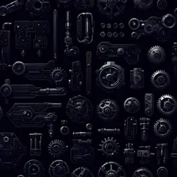 cyberpunk style mechanical parts, black background