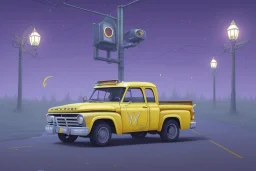 a study of cell shaded cartoon of a yellow truck on a country road, street lamps, road, illustration, wide shot, subtle colors, post grunge, concept art by josan gonzales and wlop, by james jean, victo ngai, david rubín, mike mignola, laurie greasley, highly detailed, sharp focus, alien, trending on artstation, hq, deviantart, art by artgem