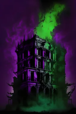 Hell palace - simple picture in fire eclipse and purple, green and grey coloristic