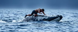 wrestling match on top of whale