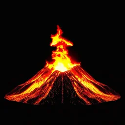 great high volcano on fire, symmetrical, minimalistic, on black background , black and white