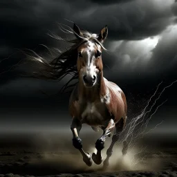 Horse running in themiddle of a storm