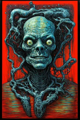the corrosive effect of stupidity; in the style of Giger and Hundertwasser