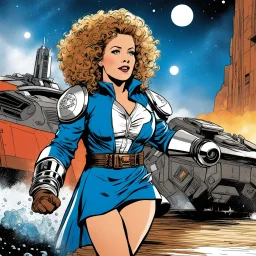 franco-belgian comics style mixed with 70´s oil pulp: in the future: River Song has the power gauntlet